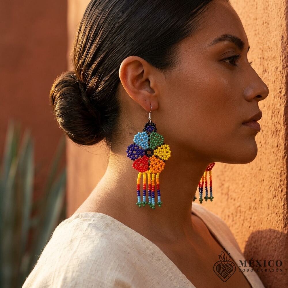 Mexican earrings chaquira rainbow desing day of the dead